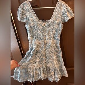 Loveshackfancy Blue Lace Button-Down Dress